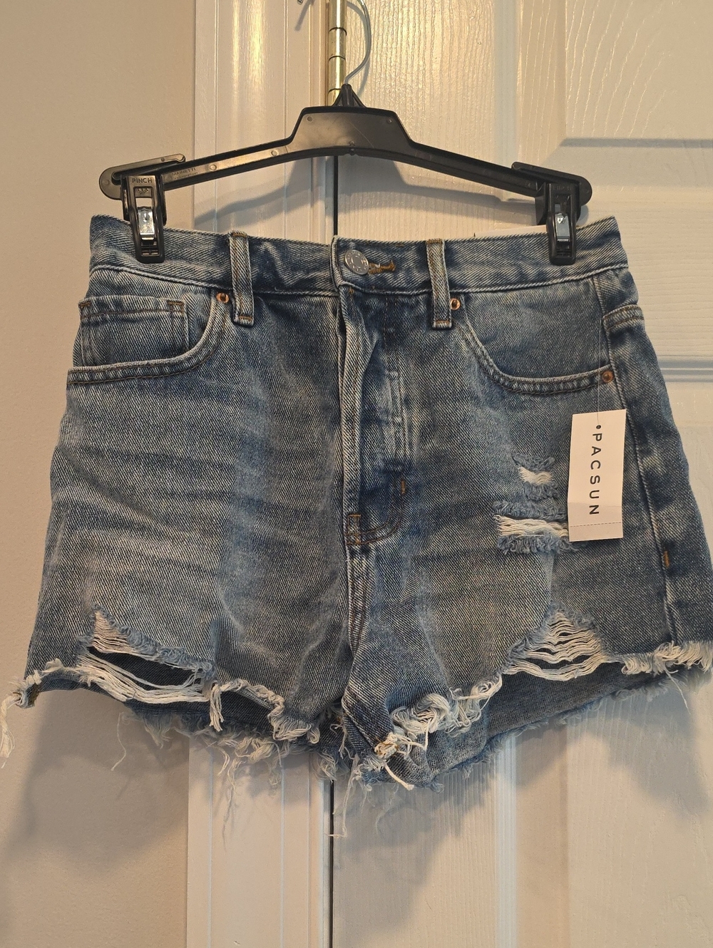PacSun Light Blue High-Rise Distressed Denim Shorts